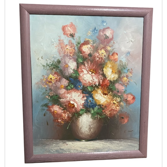 Robert Cox Still Life Oil 16x20 Canvas Painting Pink Purple Floral Framed 18x22 - Picture 1 of 8